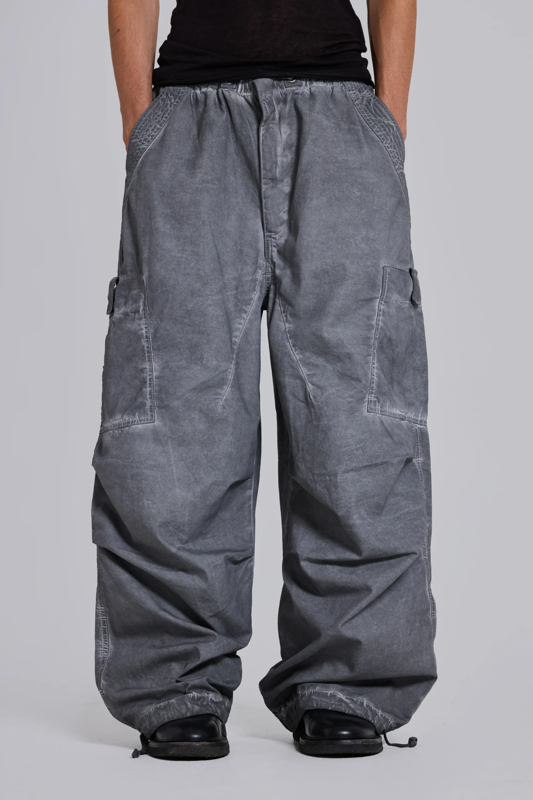 Black Oil Wash Parachute Pants