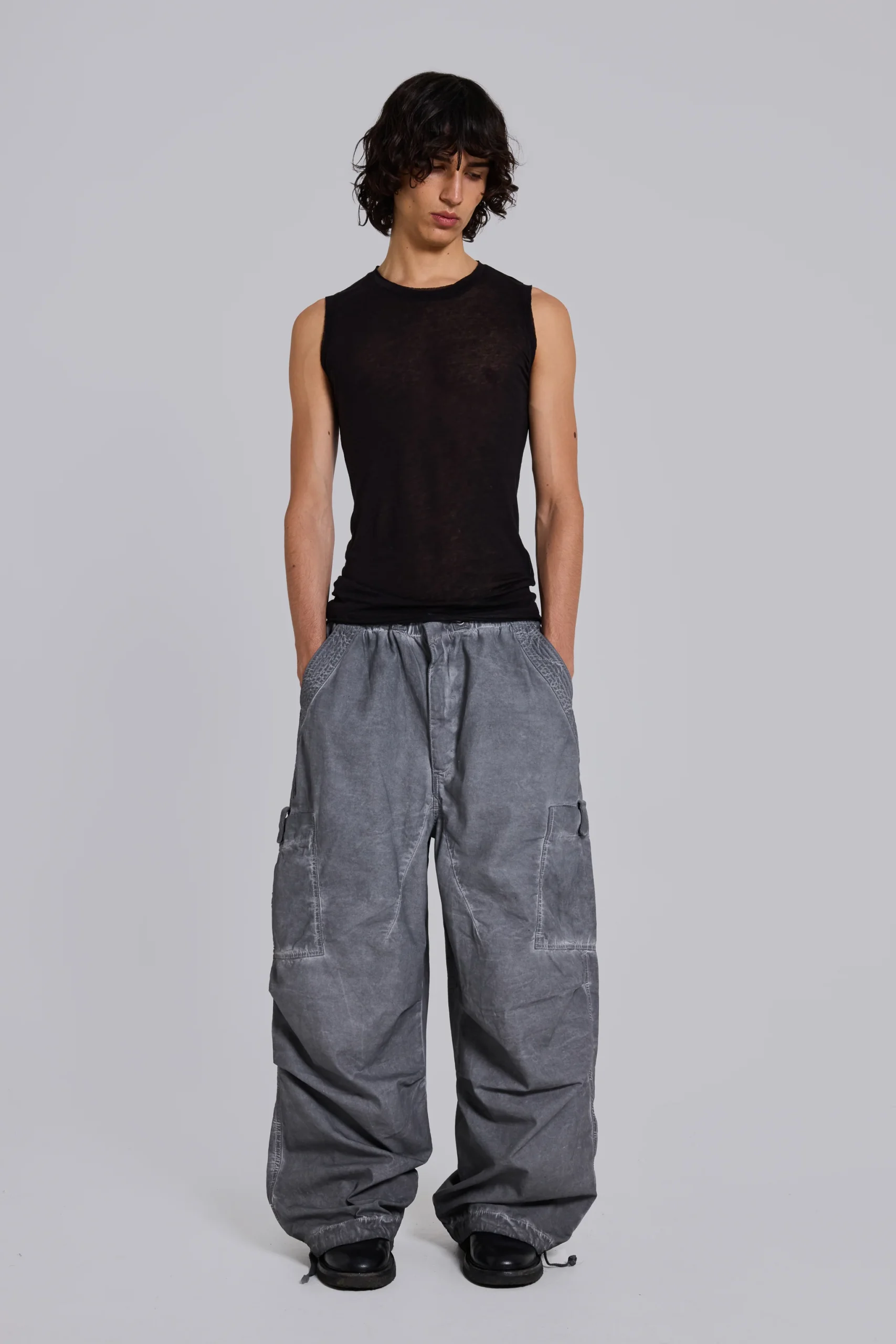 Black Oil Wash Parachute Pants
