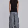Black Oil Wash Parachute Pants
