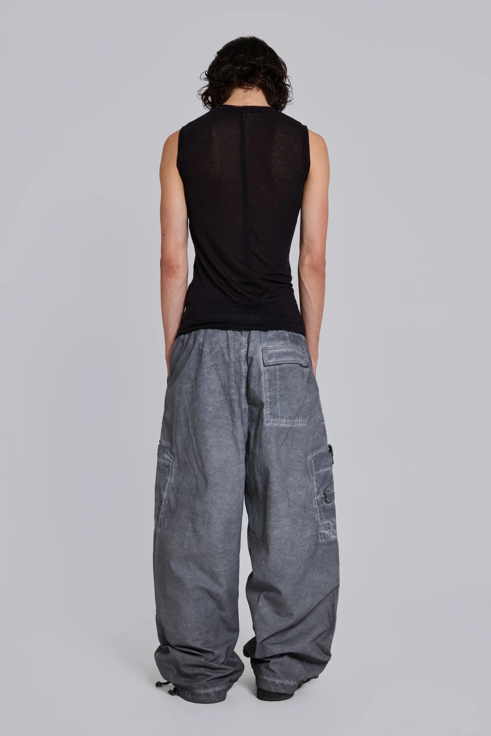 Black Oil Wash Parachute Pants