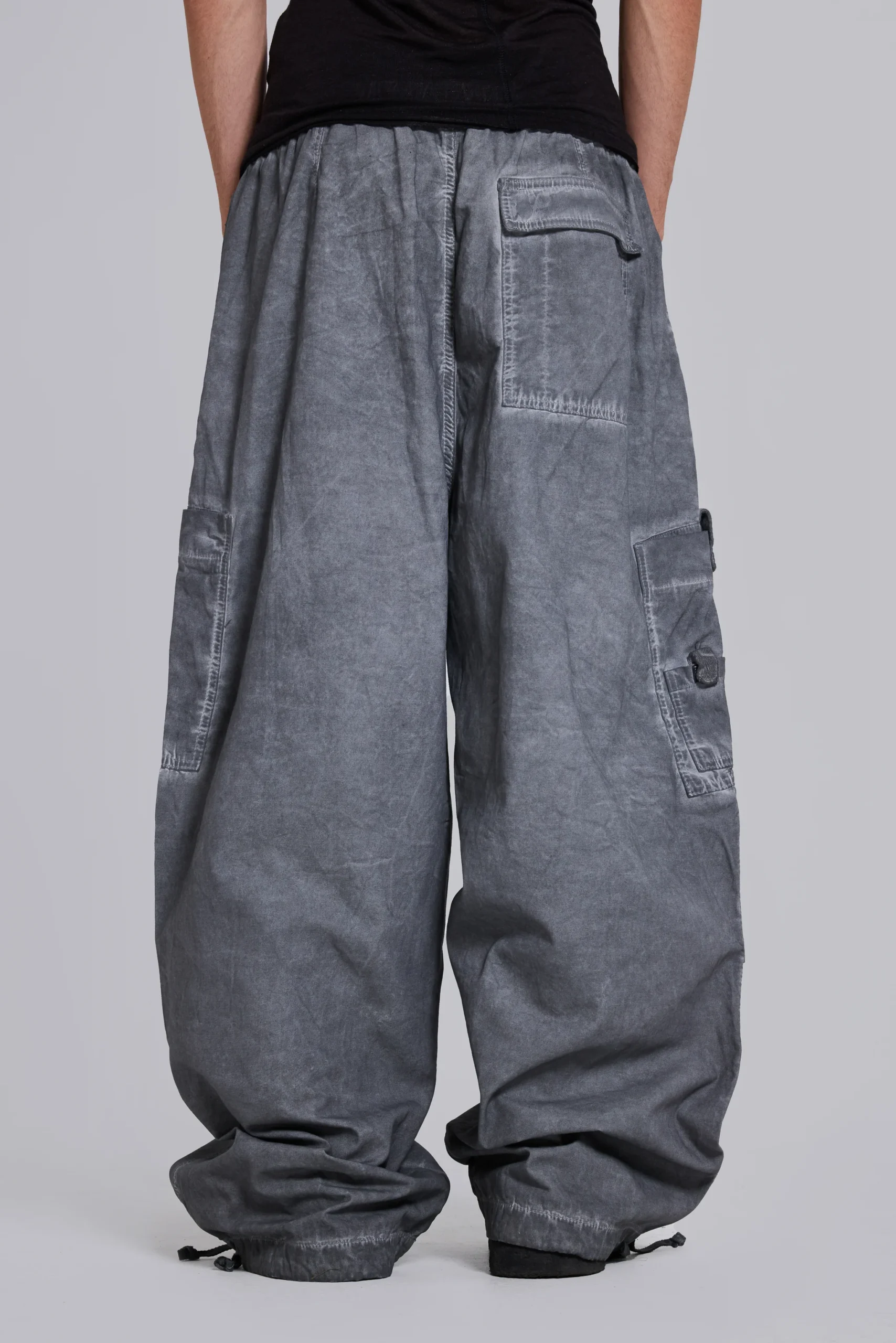 Black Oil Wash Parachute Pants