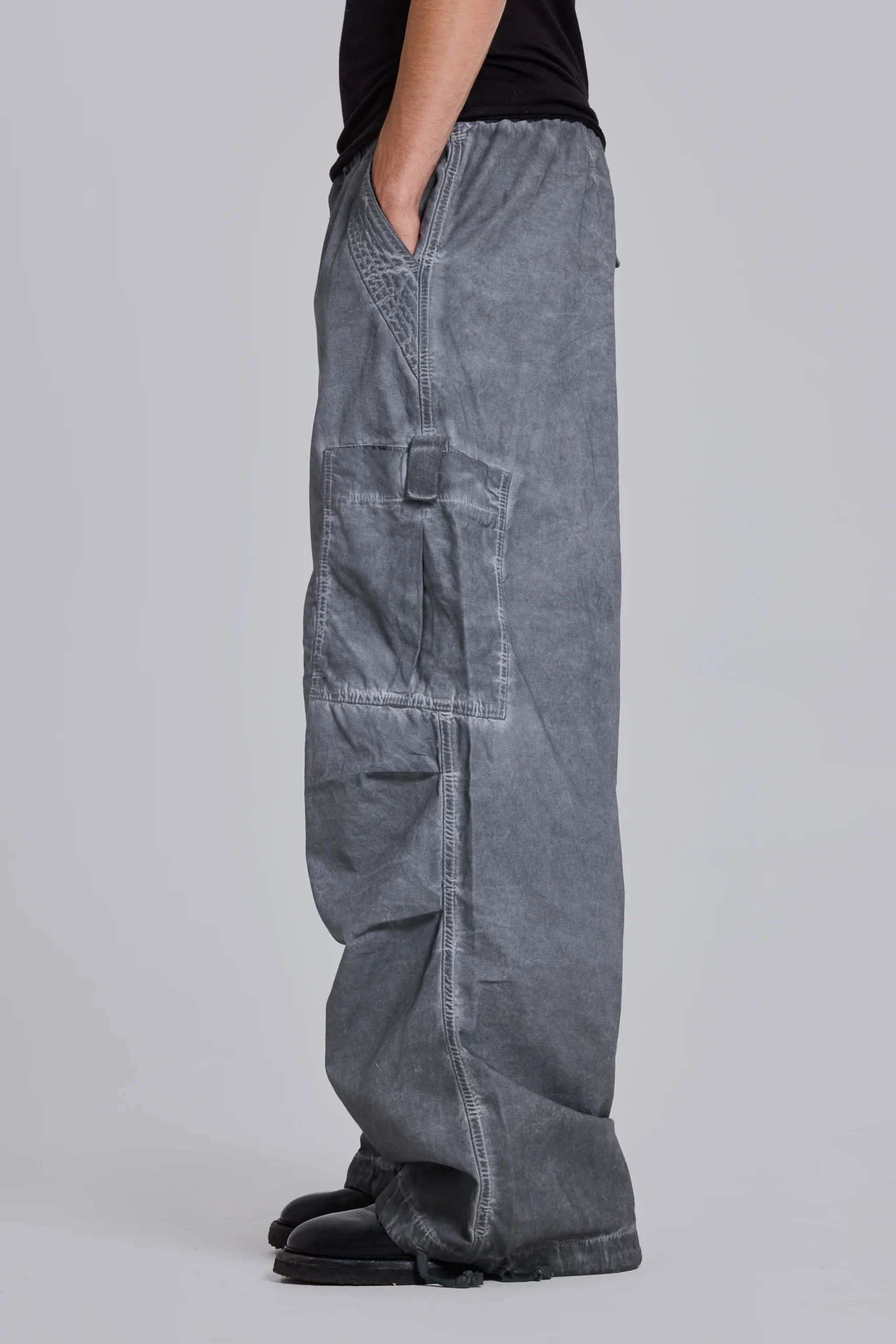 Black Oil Wash Parachute Pants