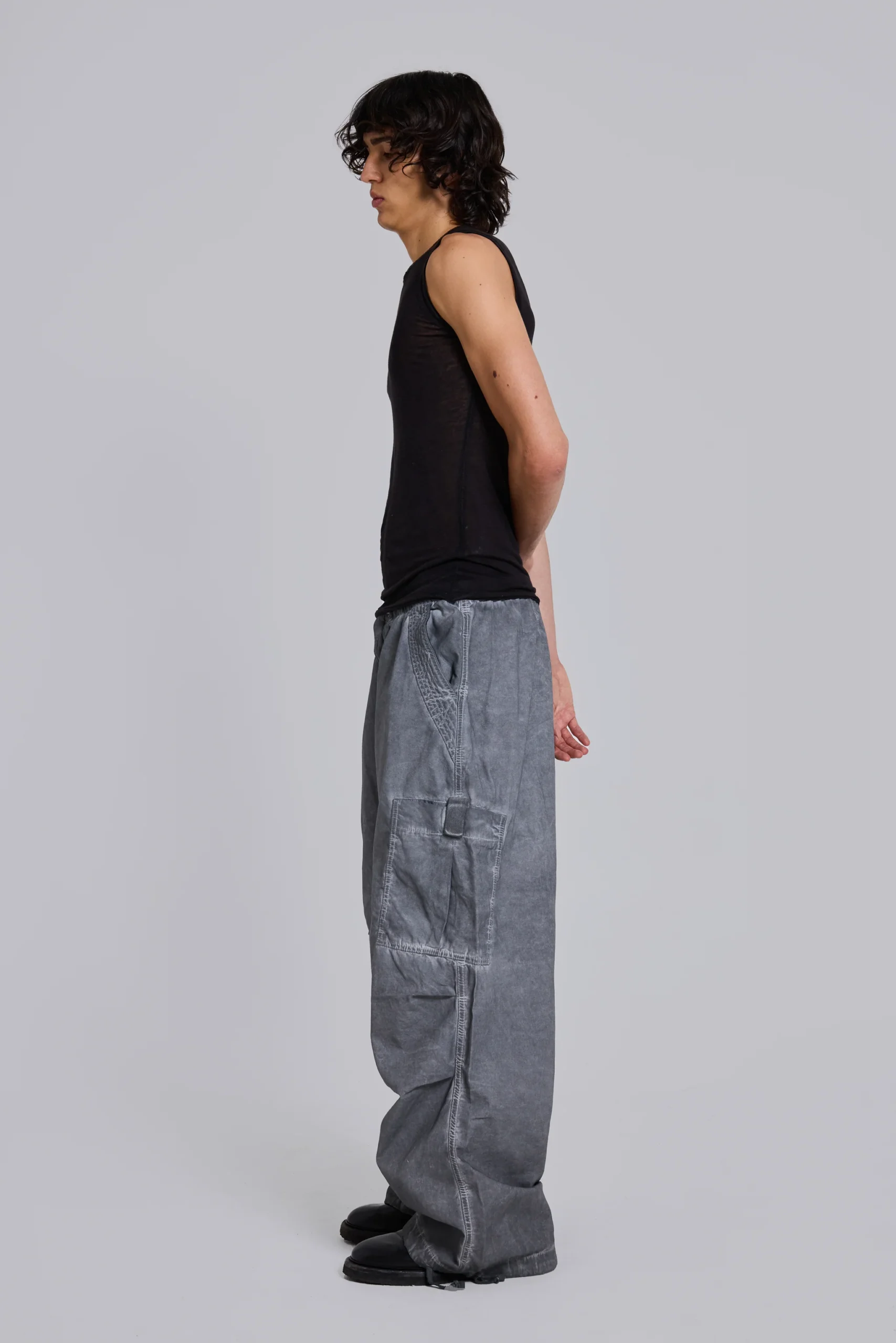 Black Oil Wash Parachute Pants