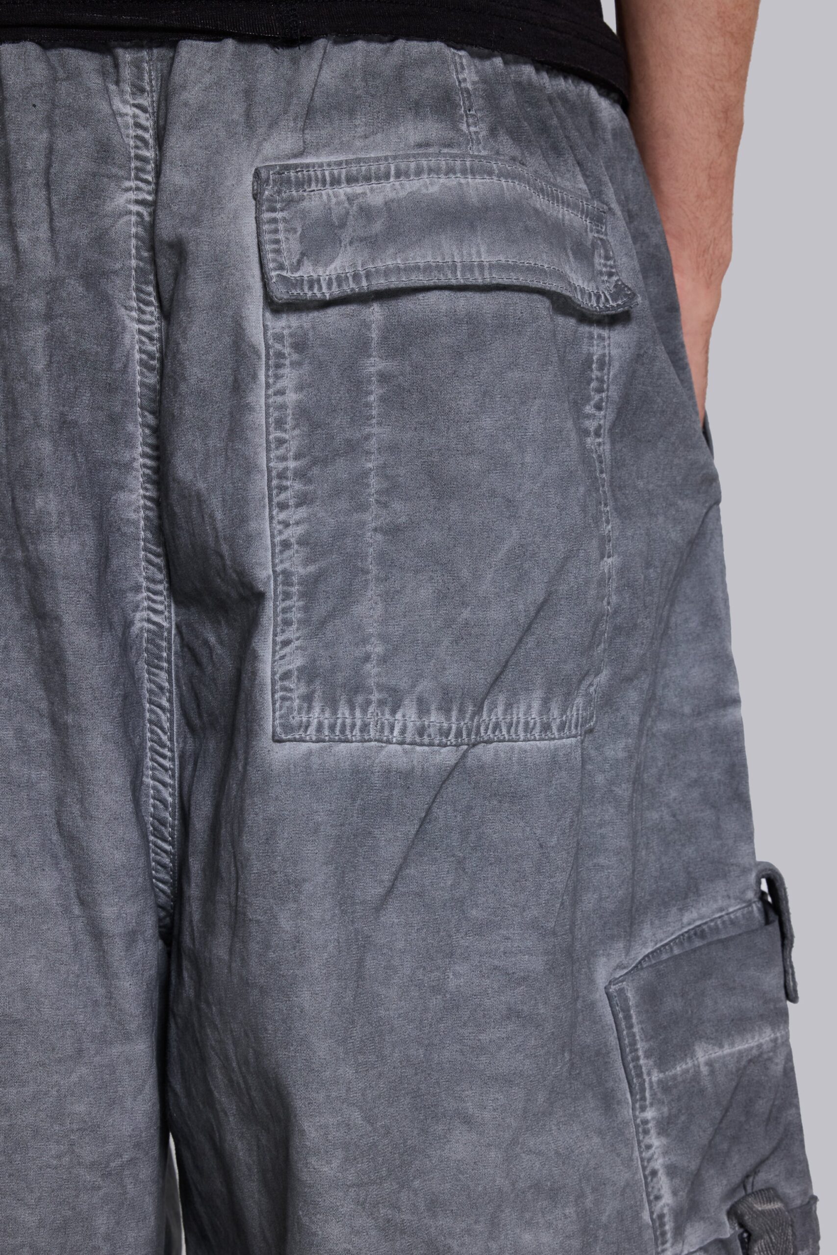 Black Oil Wash Parachute Pants