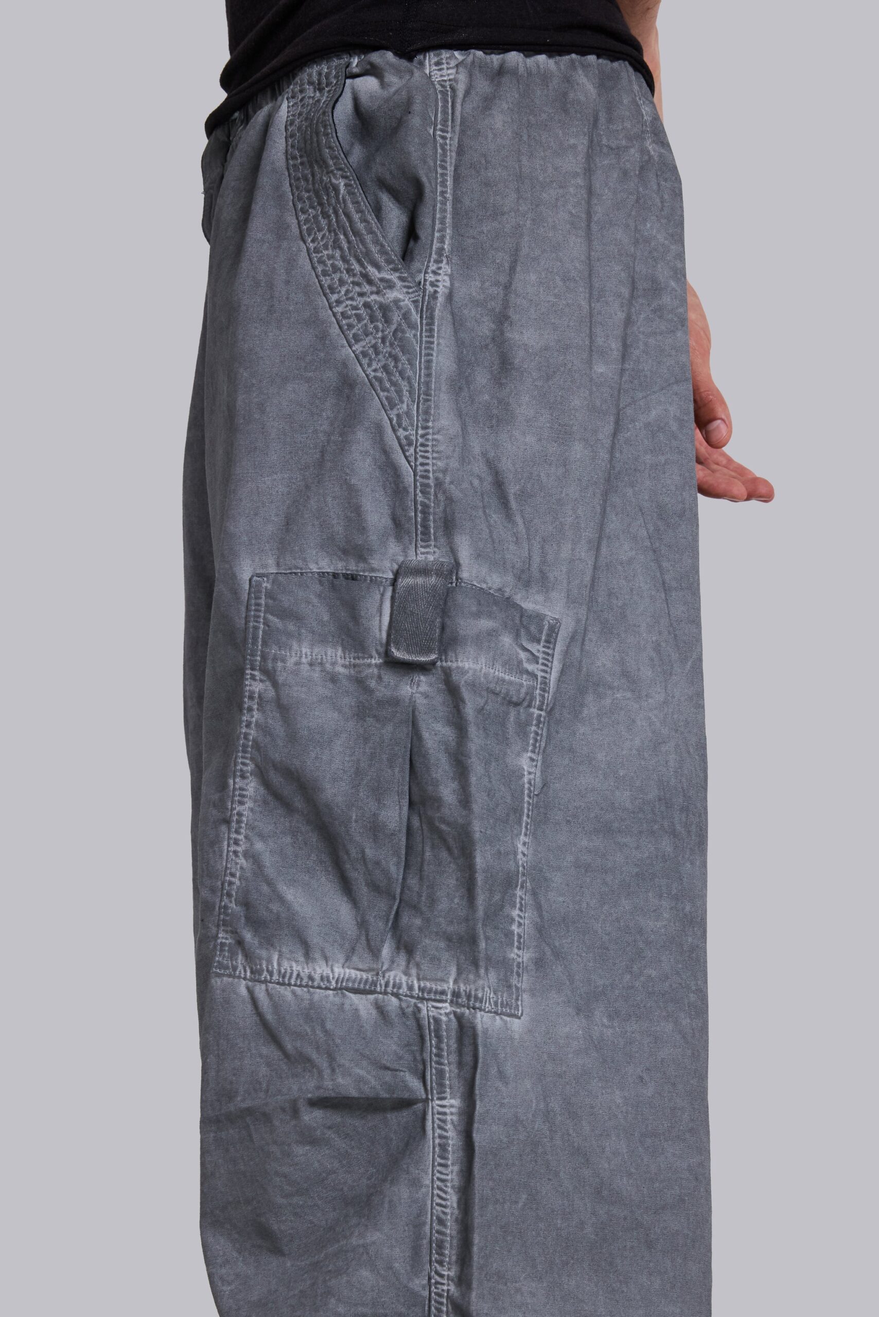 Black Oil Wash Parachute Pants