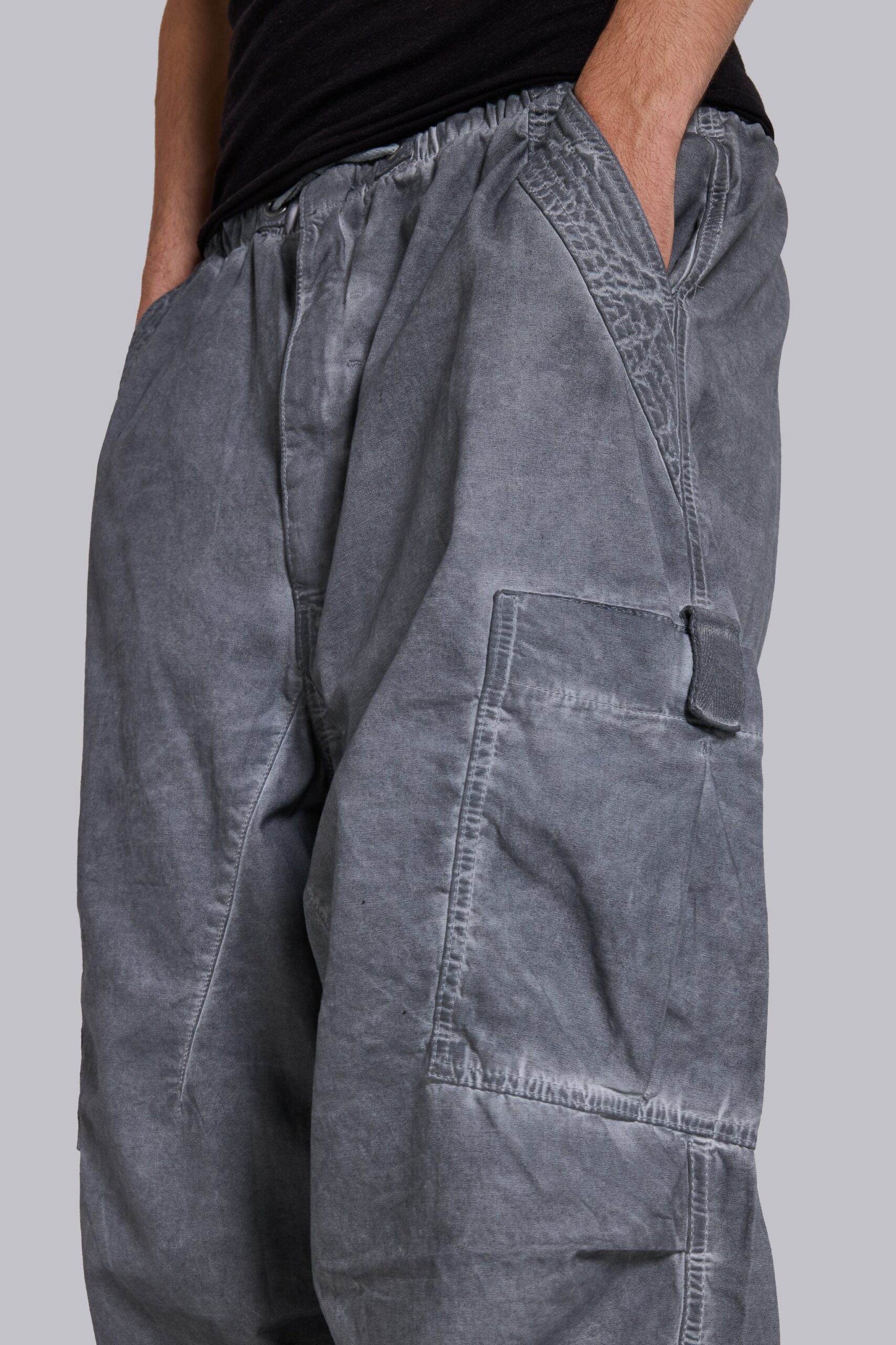 Black Oil Wash Parachute Pants
