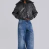 Black Alloy Vegan Leather Bomber Jacket