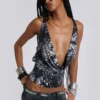 Lythra Hand-Beaded Cowl Top