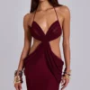 Hesperia Draped Maxi Dress in Burgundy