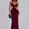 Hesperia Draped Maxi Dress in Burgundy