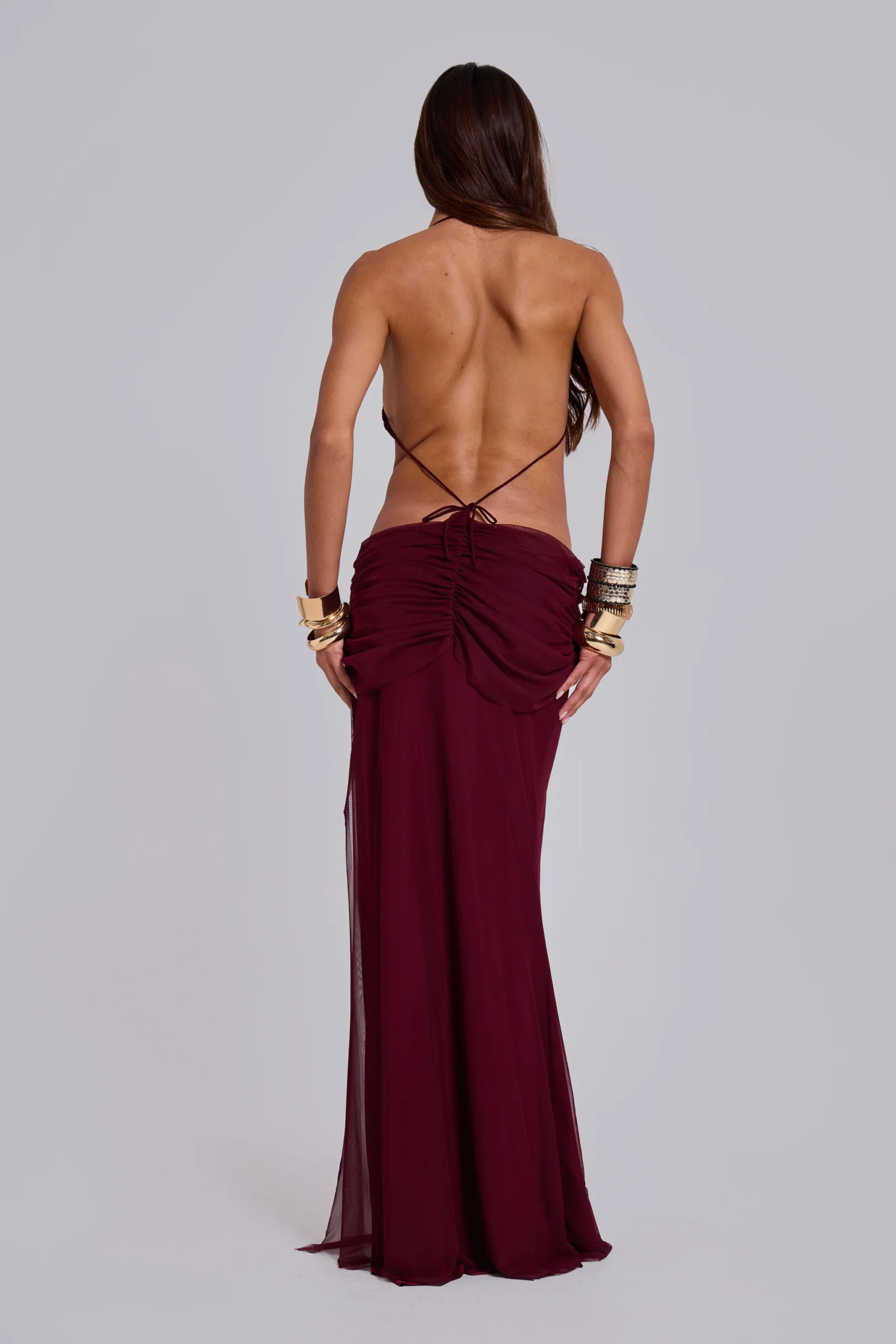 Hesperia Draped Maxi Dress in Burgundy