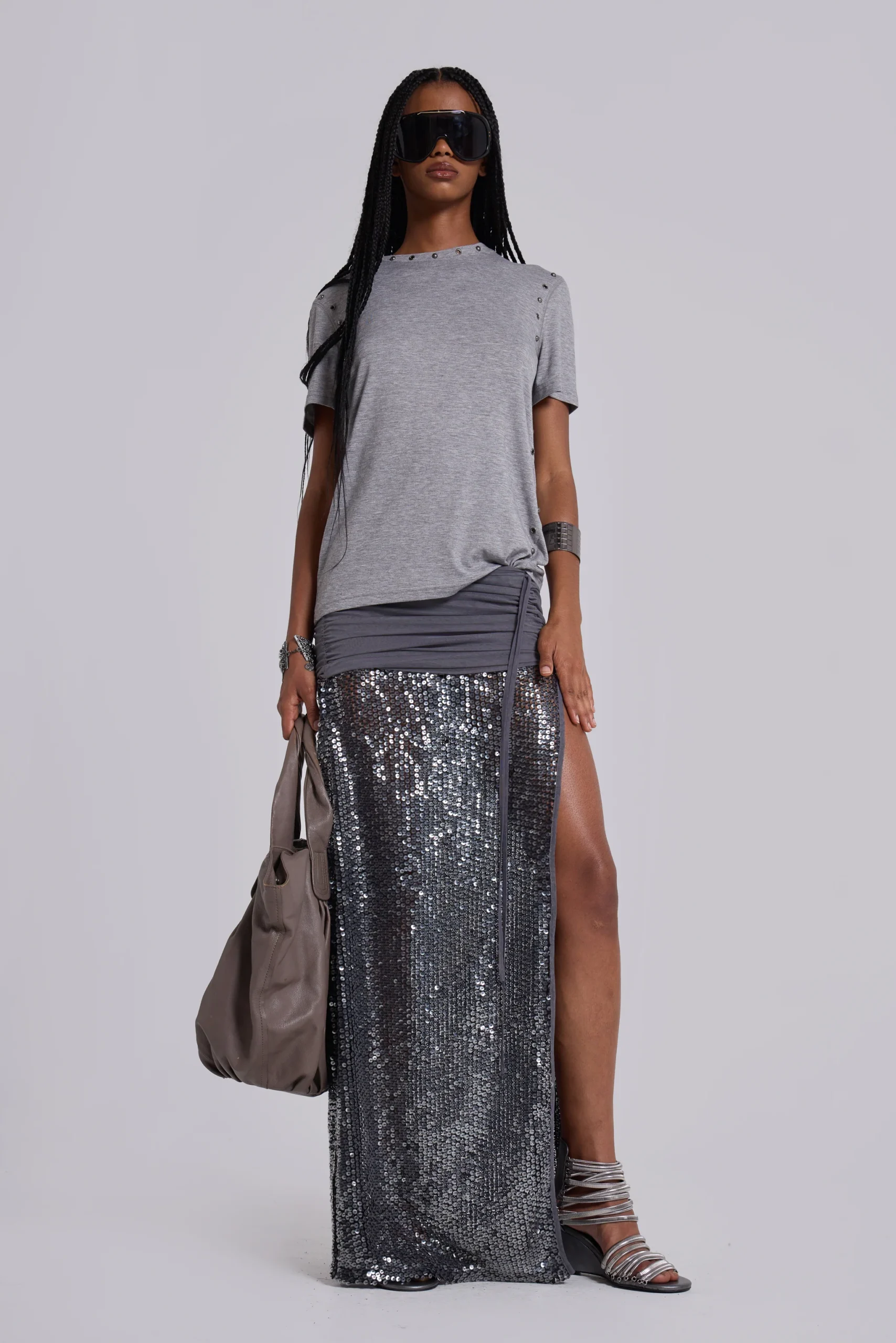Studded Grey Marl Mist T-Shirt