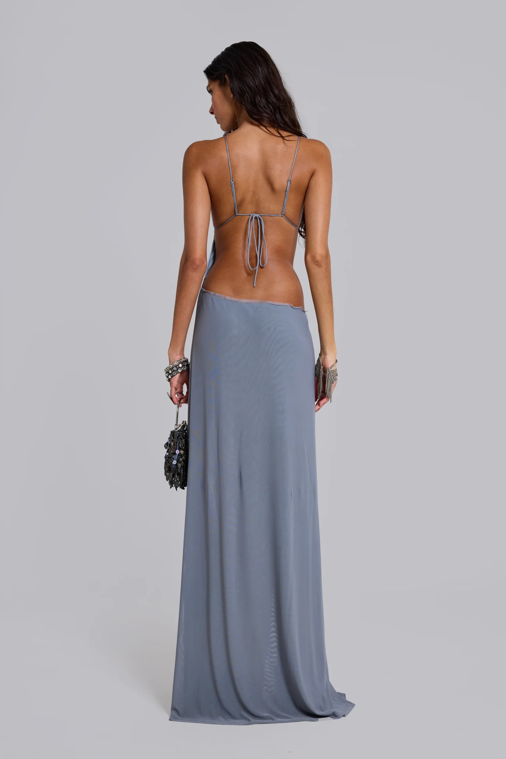 Brisa Asymmetric Hand-Beaded Maxi Dress