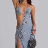Brisa Asymmetric Hand-Beaded Maxi Dress