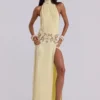 Darya Hand Beaded Backless Maxi Dress in Butter
