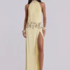 Darya Hand Beaded Backless Maxi Dress in Butter