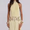 Darya Hand Beaded Backless Maxi Dress in Butter