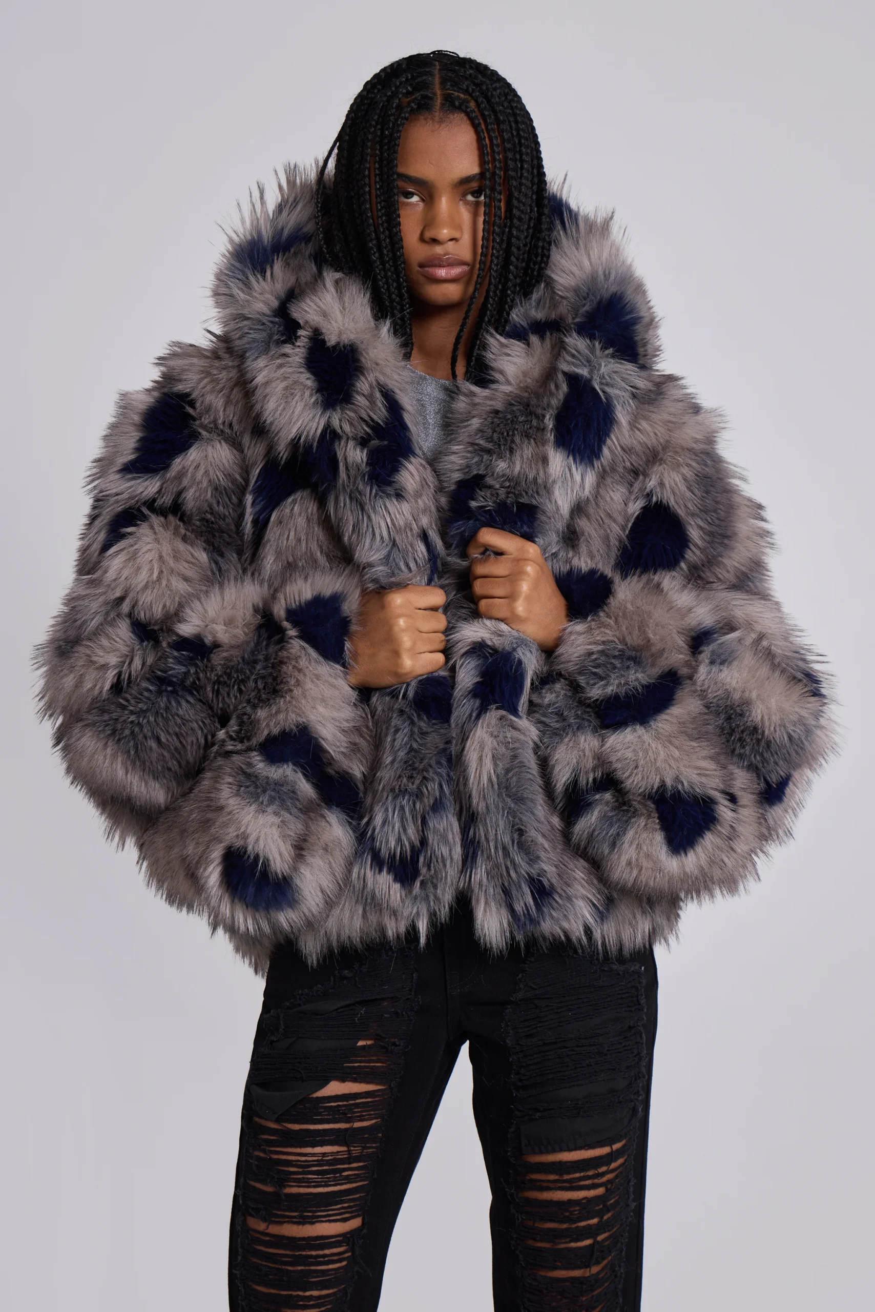 Mara Oversized Faux Fur Coat in Ashen