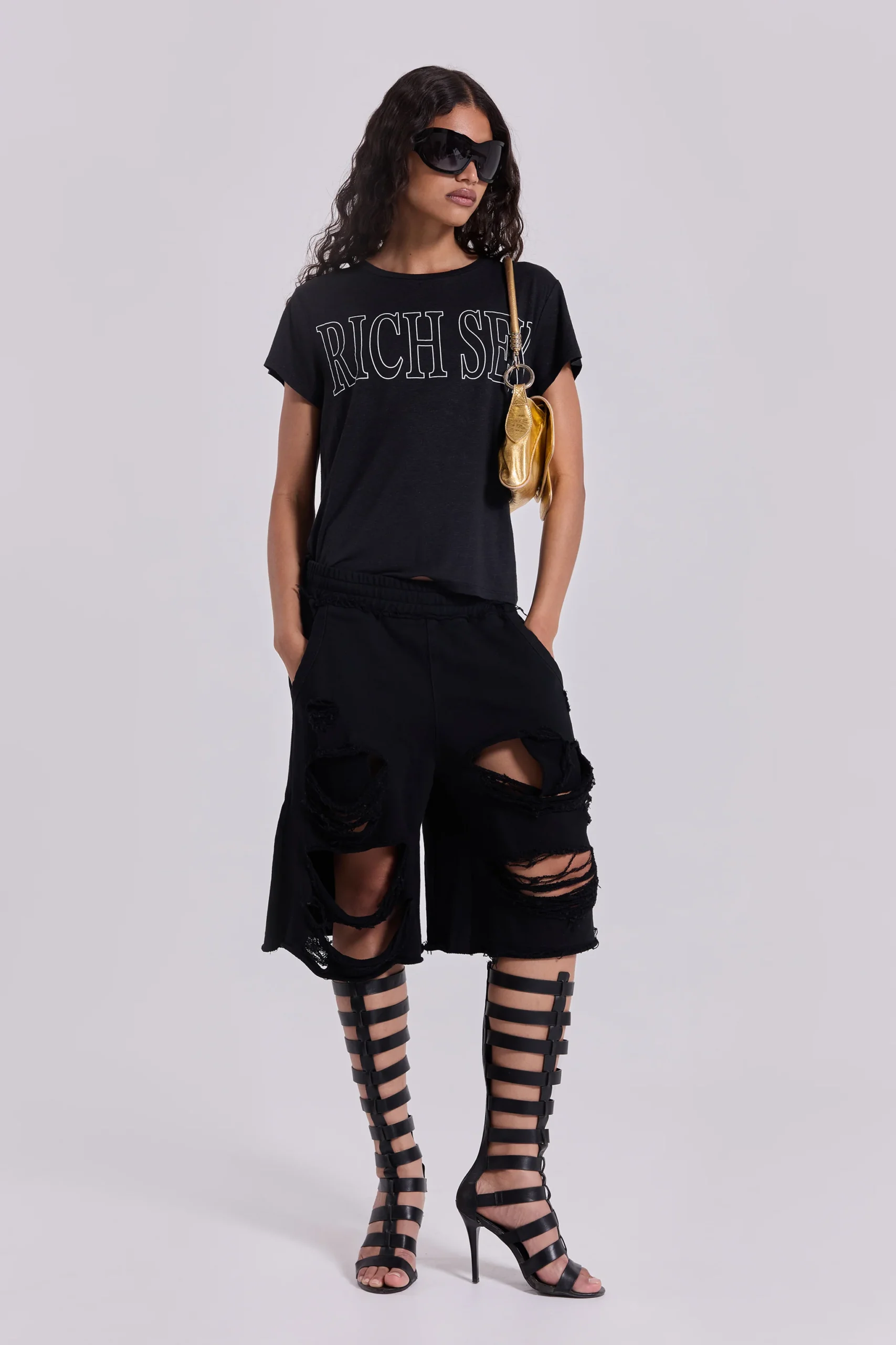 Black Distressed Monster Shorts