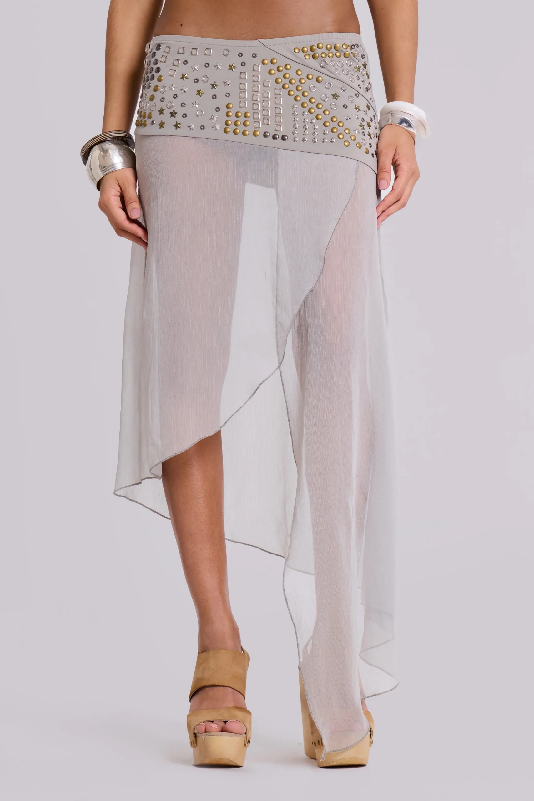 Xtal Studded Chiffon Midi Skirt