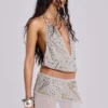 Xtal Studded Backless Plunge Top