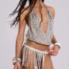 Xtal Studded Backless Plunge Top