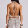 Xtal Studded Backless Plunge Top