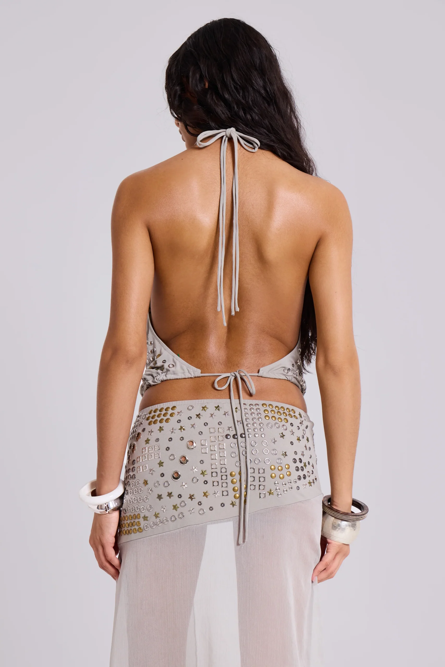 Xtal Studded Backless Plunge Top