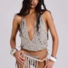 Xtal Studded Backless Plunge Top