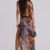 Dahlia Cowl Beaded Backless Chiffon Maxi Dress in Lusco