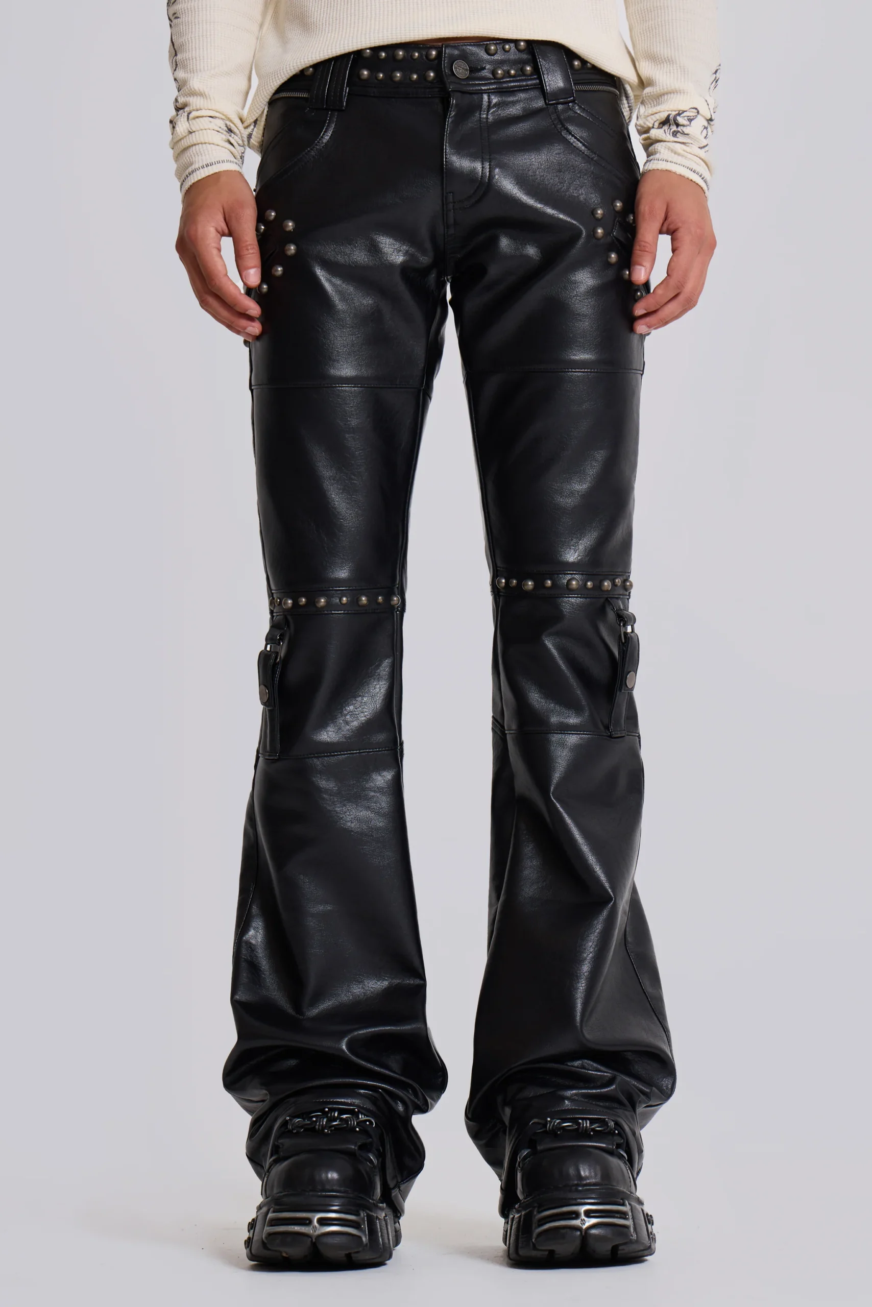 Black Carbon Studded Drift Bootcut Pants